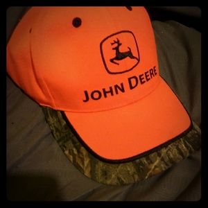 Orange and camo John Deere hat